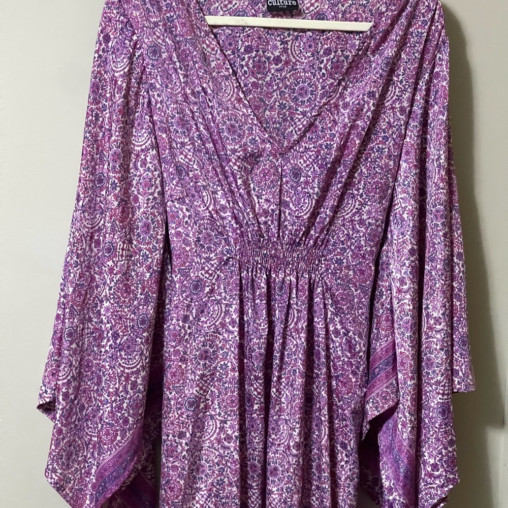 Bohemian Style Pink/Purple Long Sleeve V-Neck Gown